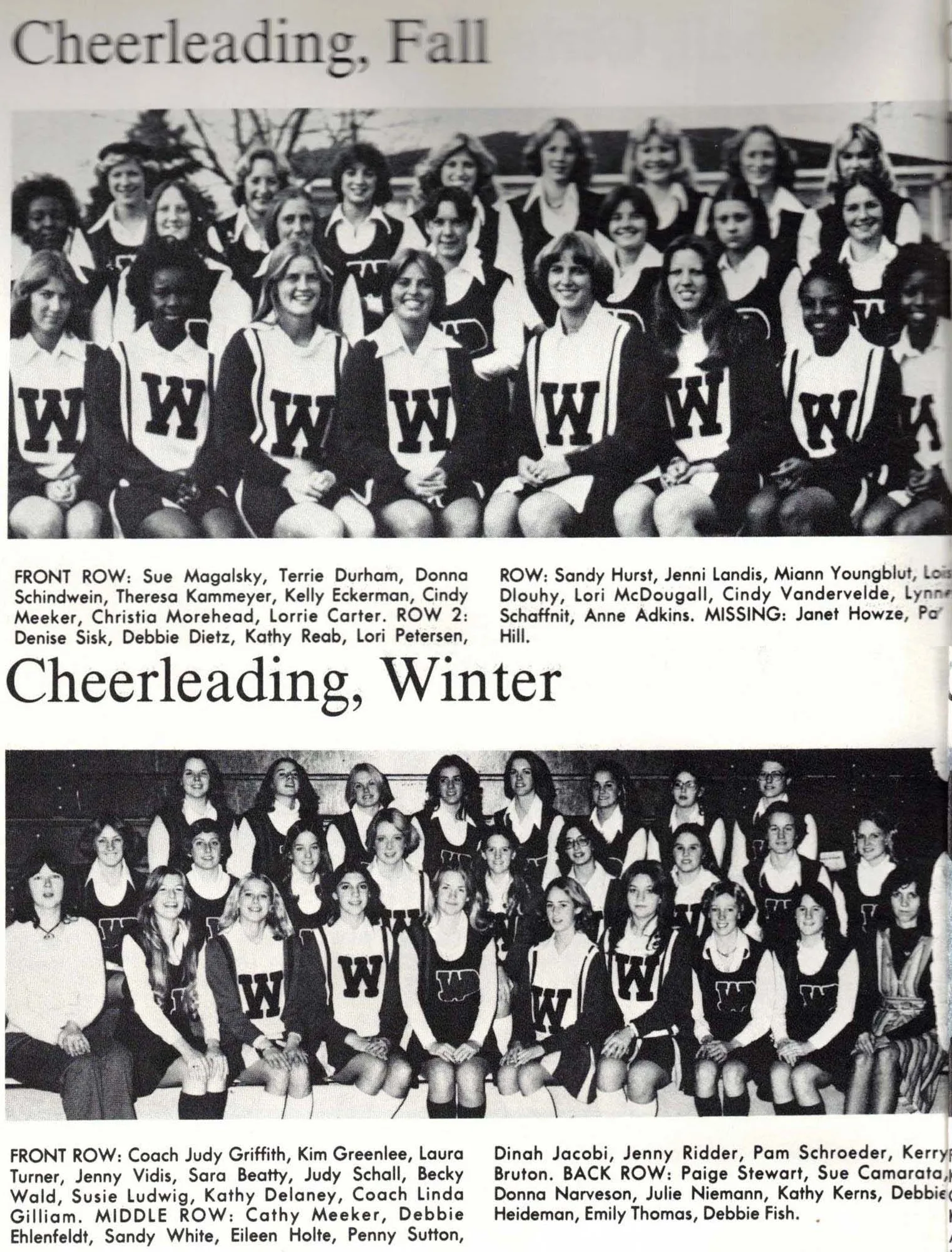 Mixed Varsity Cheerleading — Cheerleading — Fall and Winter squads, 1976–77.